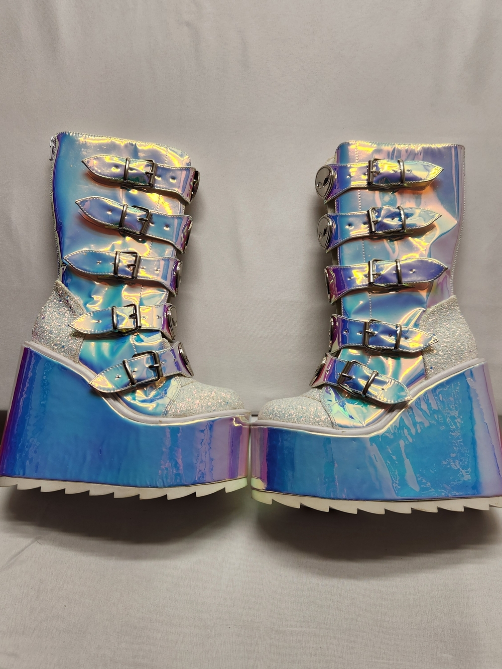 ⭐️YRU Atlantis Dune Alien Platform Boots Iridescent Rainbow Rave Goth Size 7